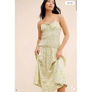 NWT Free People Lavender Daze Dress Greyed Olive Floral Smocked Large